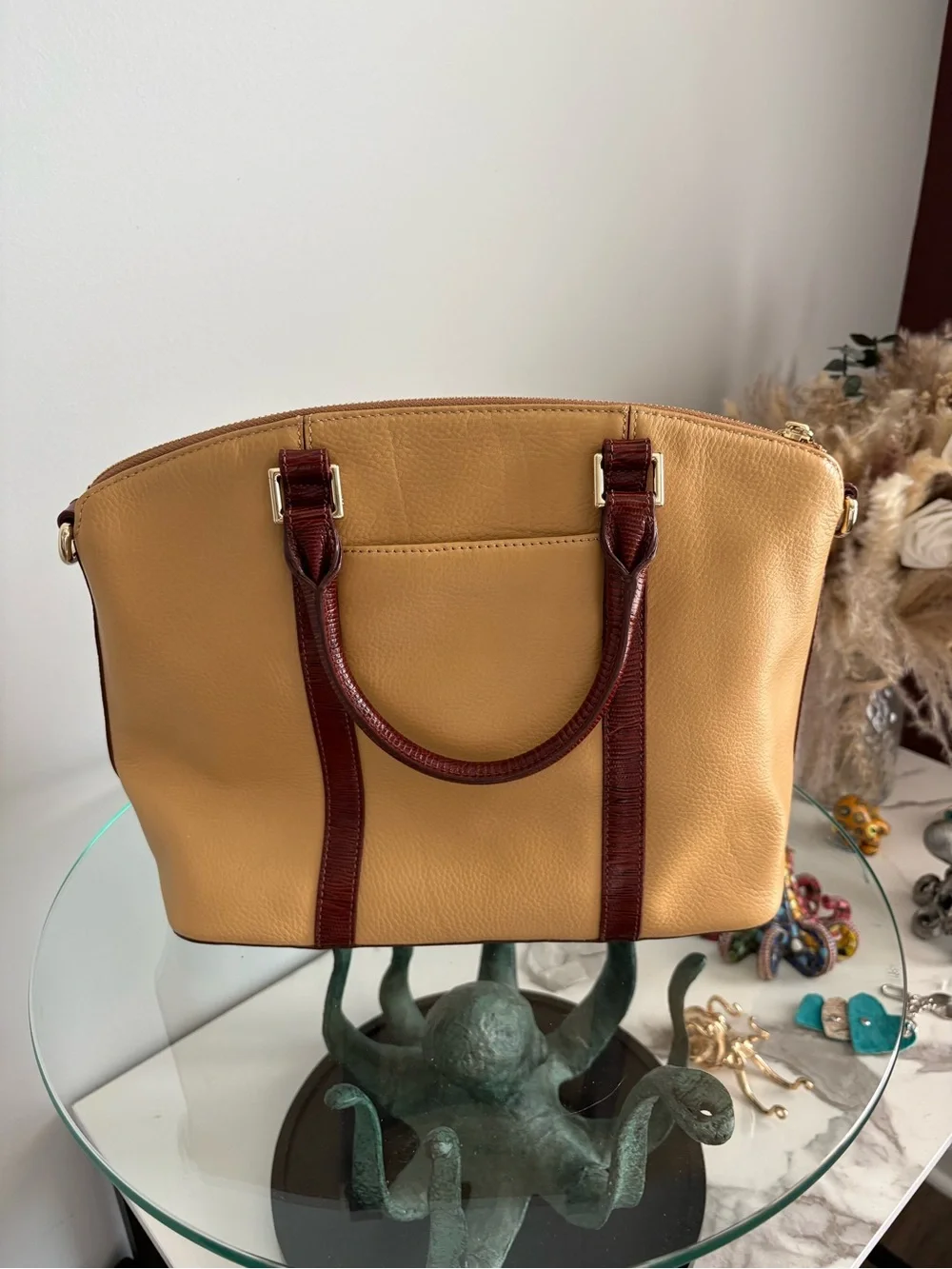 Brahmin Dux in lady vineyard pimento with Orange Croc-Embossed Stripe